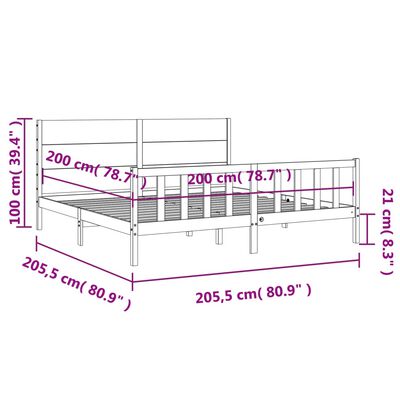 vidaXL Rám postele s čelem černý 200 x 200 cm masivní dřevo