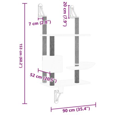 vidaXL Nástěnné škrabadlo pro kočky se sloupkem světle šedé 153 cm