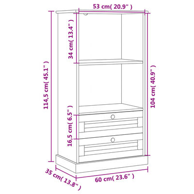 vidaXL Knihovna VIGO 60 x 35 x 114,5 cm masivní borové dřevo