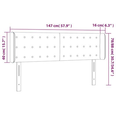 vidaXL Čelo postele s LED tmavě hnědé 147 x 16 x 78/88 cm textil