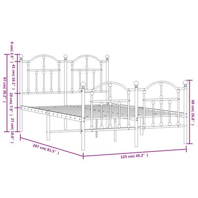 vidaXL Kovový rám postele s hlavovým a nožním čelem černý 120 x 200 cm