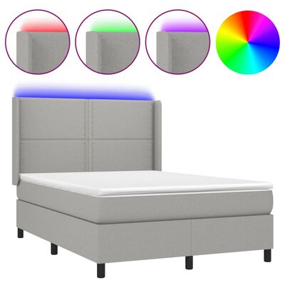 vidaXL Box spring postel s matrací a LED světle šedá 140x190 cm textil