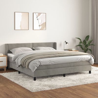 vidaXL Box spring postel s matrací světle šedá 180x200 cm samet