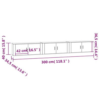 vidaXL Nástěnné TV skříňky 3 ks kouřový dub 100 x 34,5 x 40 cm