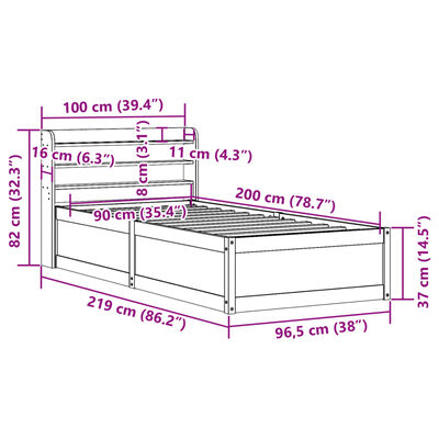 vidaXL Rám postele s čelem bílý 90 x 200 cm masivní borové dřevo