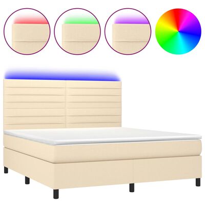 vidaXL Box spring postel s matrací a LED krémová 180x200 cm textil