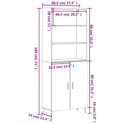 vidaXL Skříň highboard kouřový dub 69,5 x 34 x 180 cm kompozitní dřevo