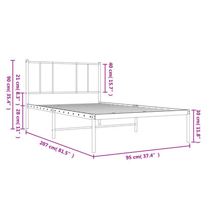 vidaXL Kovový rám postele s čelem černý 90 x 200 cm