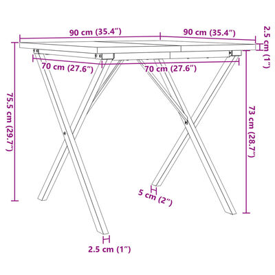 vidaXL Jídelní stůl s X rámem 90 x 90 x 75,5 cm borové dřevo a litina