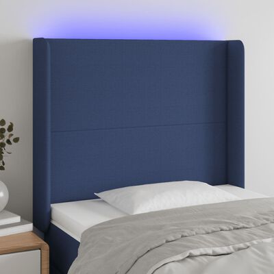 vidaXL Čelo postele s LED modré 93 x 16 x 118/128 cm textil