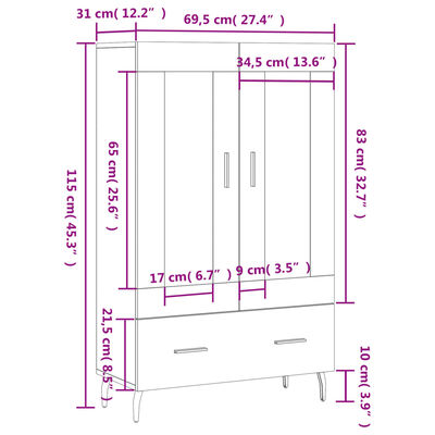 vidaXL Skříň highboard kouřový dub 69,5 x 31 x 115 cm kompozitní dřevo