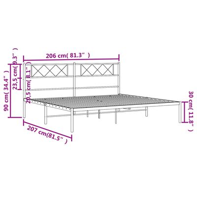 vidaXL Kovový rám postele s čelem černý 200 x 200 cm