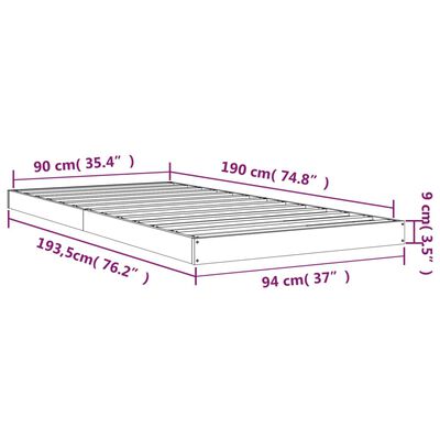 vidaXL Rám postele černý 90 x 190 cm Single masivní borovice