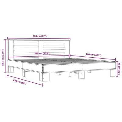 vidaXL Rám postele dub sonoma 180 x 200 cm kompozitní dřevo a kov