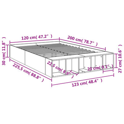 vidaXL Rám postele kouřový dub 120 x 200 cm kompozitní dřevo