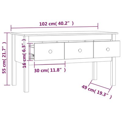 vidaXL Konferenční stolek medově hnědý 102x49x55 cm masivní borovice