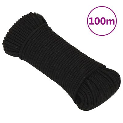 vidaXL Pracovní lano černé 4 mm 100 m polyester