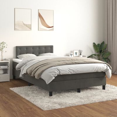 vidaXL Box spring postel s matrací tmavě šedá 120 x 200 cm samet
