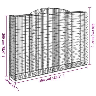 vidaXL Klenuté gabionové koše 9 ks 300x50x200/220cm pozinkované železo