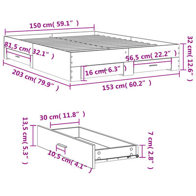 vidaXL Rám postele se zásuvkami kouřový dub 150 x 200 cm kompozit