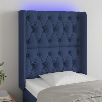 vidaXL Čelo postele s LED modré 83 x 16 x 118/128 cm textil