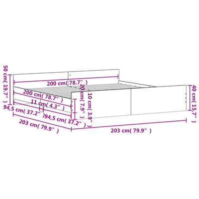 vidaXL Rám postele s hlavovým a nožním čelem kouřový dub 200 x 200 cm