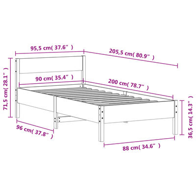 vidaXL Postel bez matrace bílá 90 x 200 cm masivní borovice