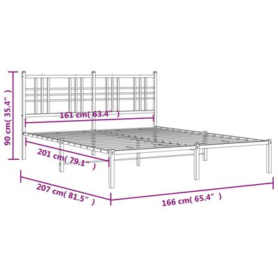 vidaXL Kovový rám postele s čelem bílý 160 x 200 cm