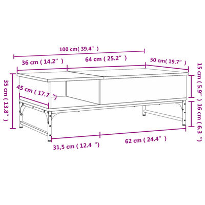 vidaXL Konferenční stolek kouřový dub 100 x 50 x 35 cm kompozit a kov