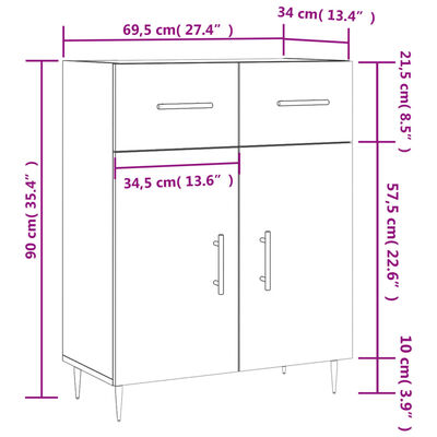 vidaXL Příborník betonově šedý 69,5 x 34 x 90 cm kompozitní dřevo