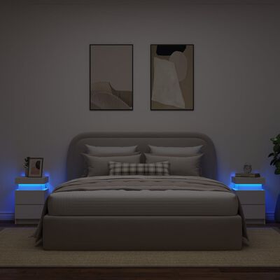 vidaXL Noční stolky s LED osvětlením 2 ks bílé 35 x 39 x 55 cm