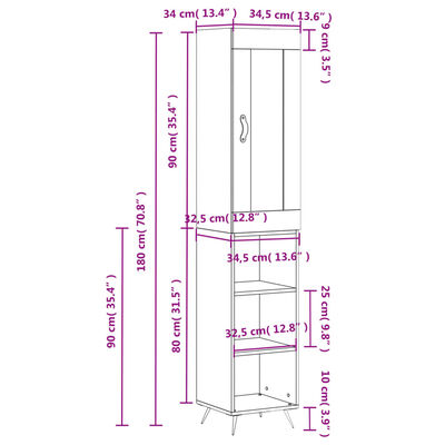 vidaXL Skříň highboard černá 34,5 x 34 x 180 cm kompozitní dřevo