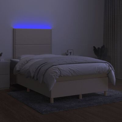 vidaXL Box spring postel s matrací a LED krémová 120x190 cm textil