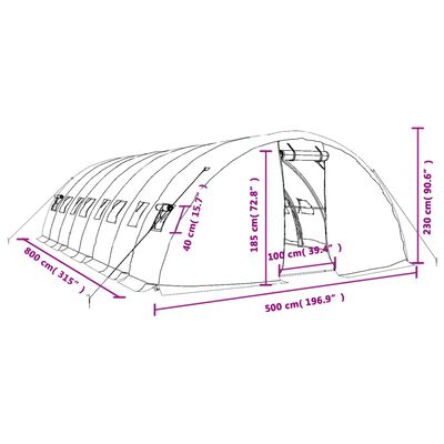 vidaXL Skleník s ocelovým rámem bílý 40 m² 8 x 5 x 2,3 m