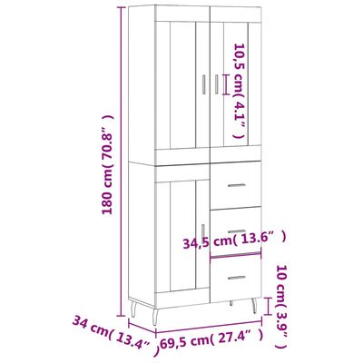 vidaXL Skříň highboard bílá 69,5 x 34 x 180 cm kompozitní dřevo