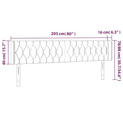 vidaXL Čelo postele s LED světle šedé 203 x 16 x 78/88 cm samet