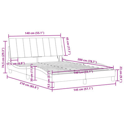 vidaXL Rám postele s LED osvětlením černý 140 x 200 cm samet