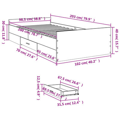 vidaXL Rám postele se zásuvkami šedý sonoma 100 x 200 cm kompozit