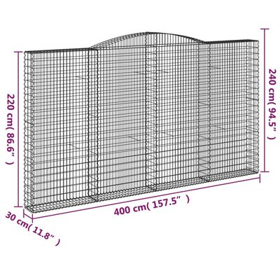 vidaXL Klenuté gabionové koše 25ks 400x30x220/240cm pozinkované železo