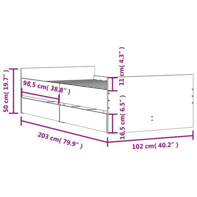 vidaXL Rám postele se zásuvkami dub sonoma 100 x 200 cm