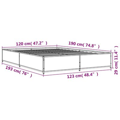 vidaXL Rám postele kouřový dub 120 x 190 cm kompozitní dřevo a kov