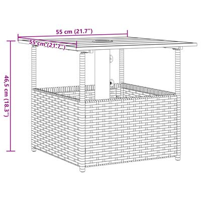 vidaXL Zahradní stůl otvor na slunečník černý 55x55x46,5 cm polyratan