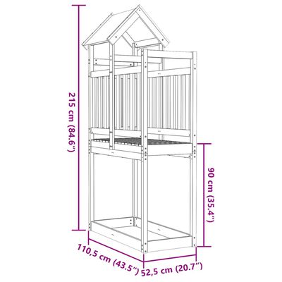 vidaXL Hrací věž 110,5 x 52,5 x 215 cm masivní borové dřevo