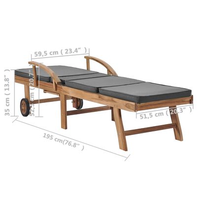 vidaXL Zahradní lehátka s poduškami 2 ks masivní teak tmavě šedá