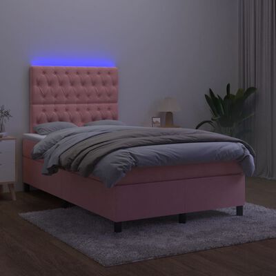 vidaXL Box spring postel s matrací a LED růžová 120 x 190 cm samet