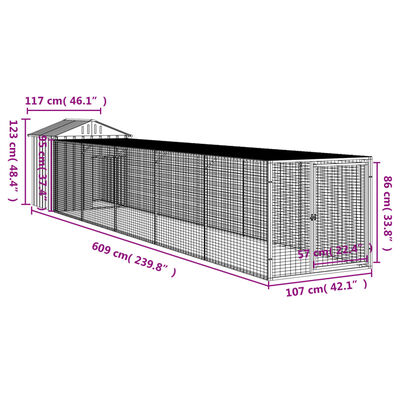 vidaXL Kurník s výběhem světle šedý 117x609x123 cm pozinkovaná ocel