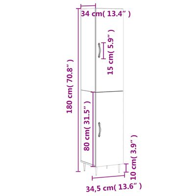 vidaXL Skříň highboard šedá sonoma 34,5 x 34 x 180 cm kompozitní dřevo