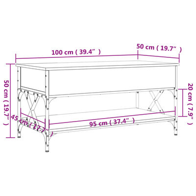 vidaXL Konferenční stolek kouřový dub 100 x 50 x 50 cm kompozit a kov