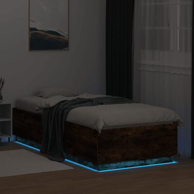 vidaXL Rám postele s LED osvětlením kouřový dub 90 x 200 cm kompozit