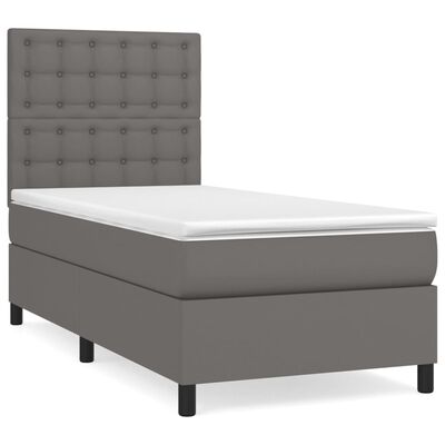 vidaXL Box spring postel s matrací šedá 90x200 cm umělá kůže